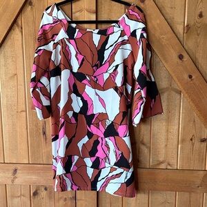Manuhealii Abstract Mini Dress in Brown, Pink & White